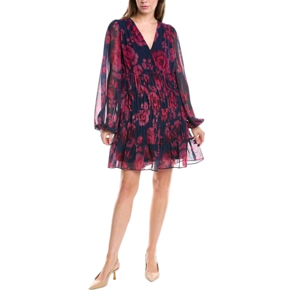 Ted Baker London Terisa Floral Long Sleeve Tiered Swing Dress Womens Size 1 - XS